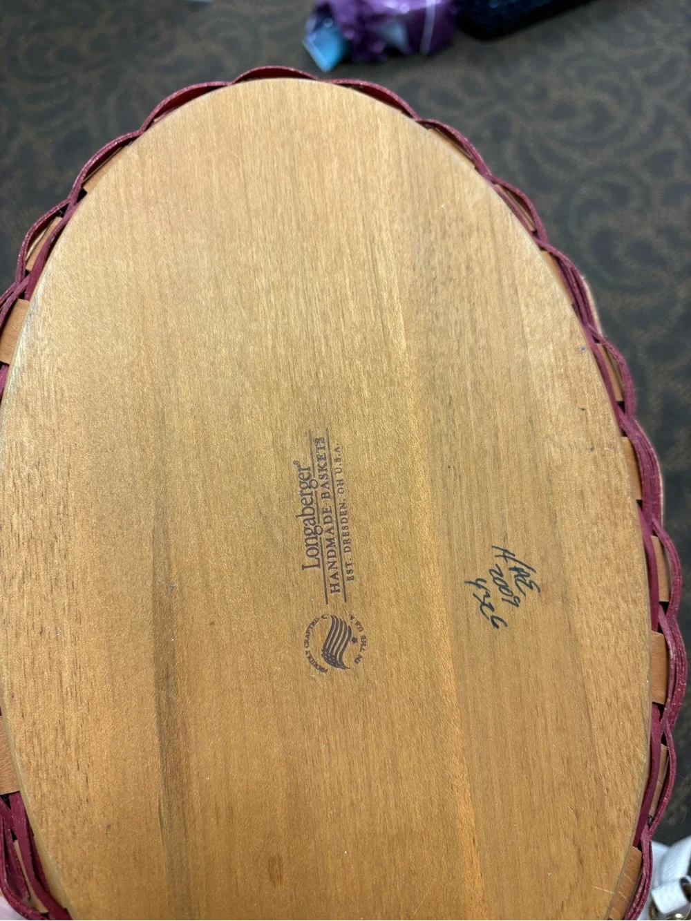 Longaberger Red and Natural Woven Basket with Ohio State Medallion